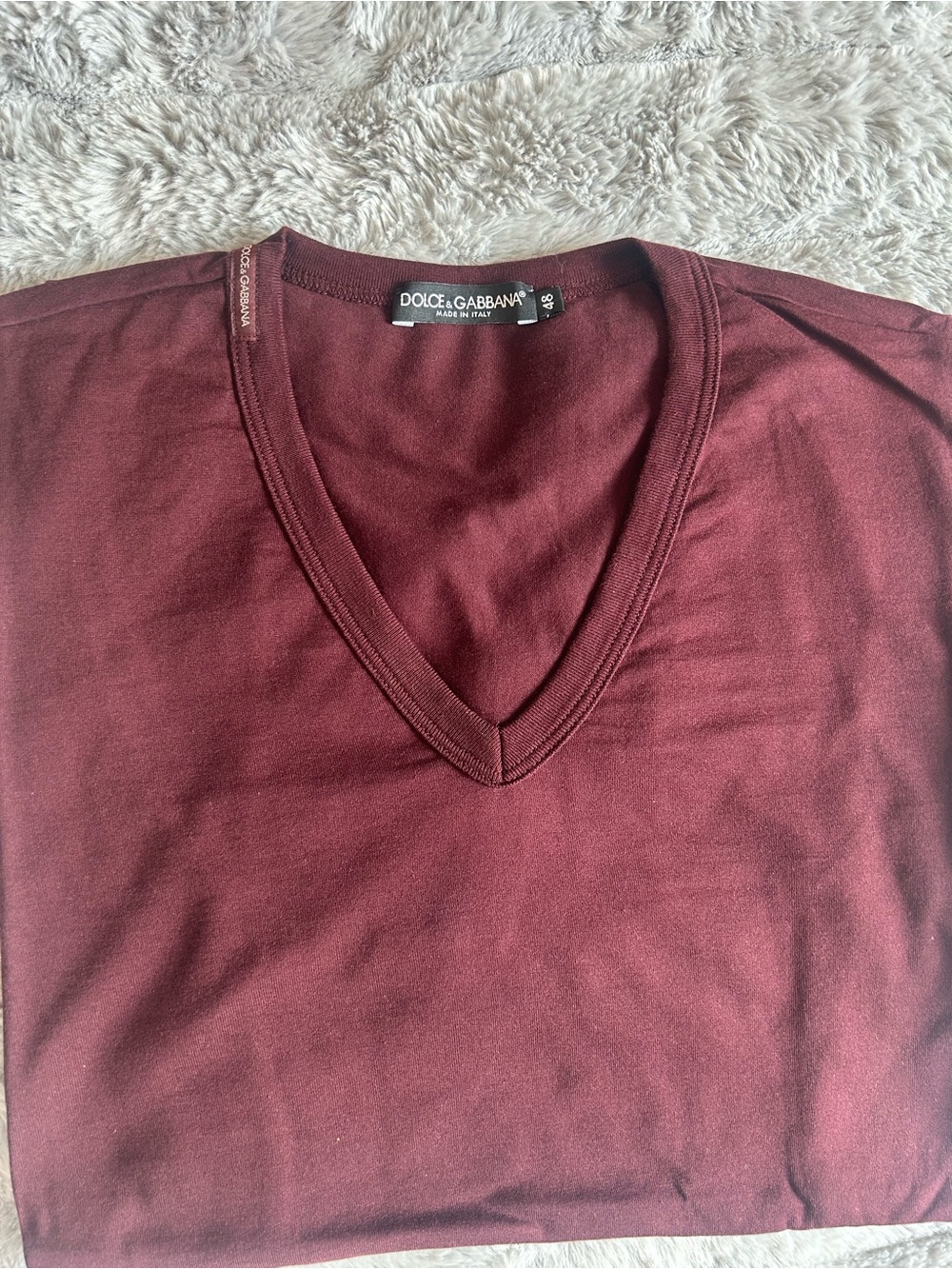 Dolce & Gabbana Men's V-Neck Tee in Burgundy